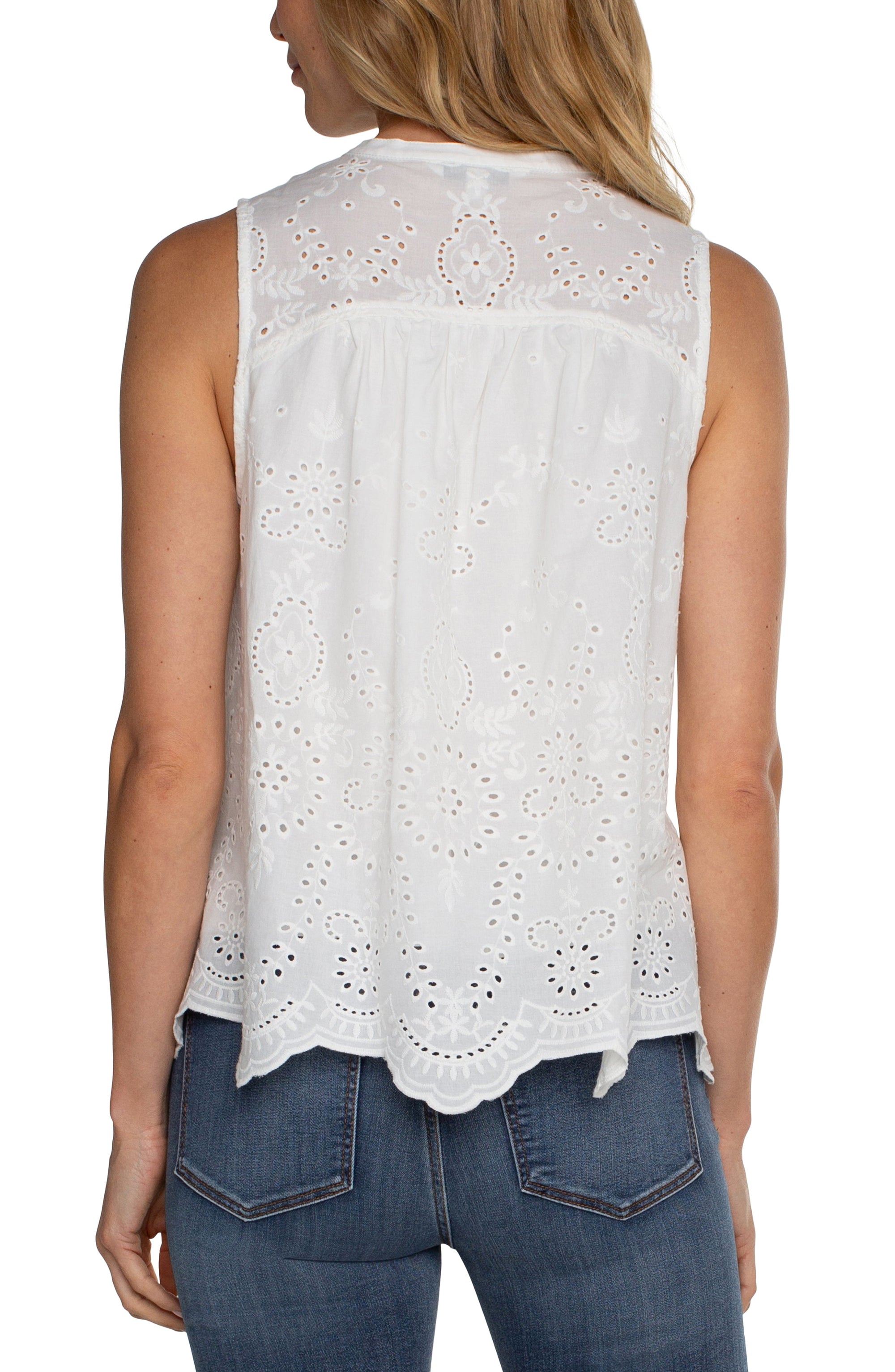 EYELET RUFFLE TOP-Tops-LIVERPOOL-Coriander