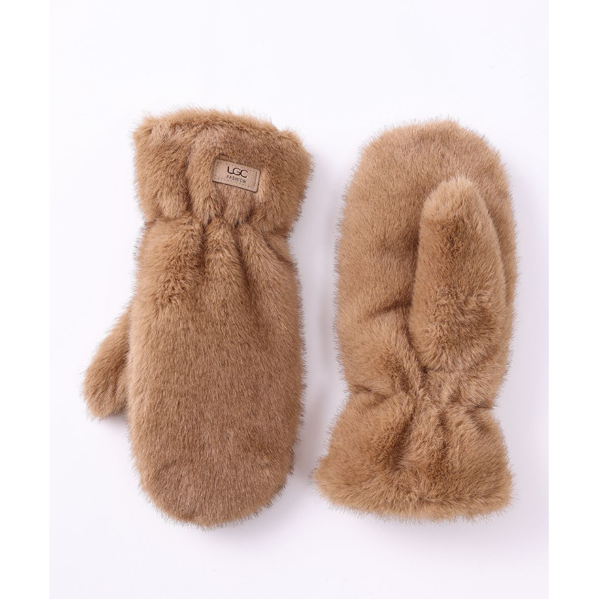 FAUX FUR MITTEN-Accessories-UGC FASHION-LIGHT BROWN-Coriander