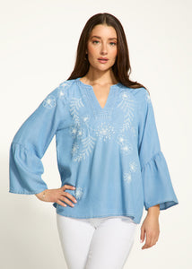 FDJ EMBROIDERED CHAMBRAY SHIRT-Tops-FRENCH DRESSING JEANS-Coriander