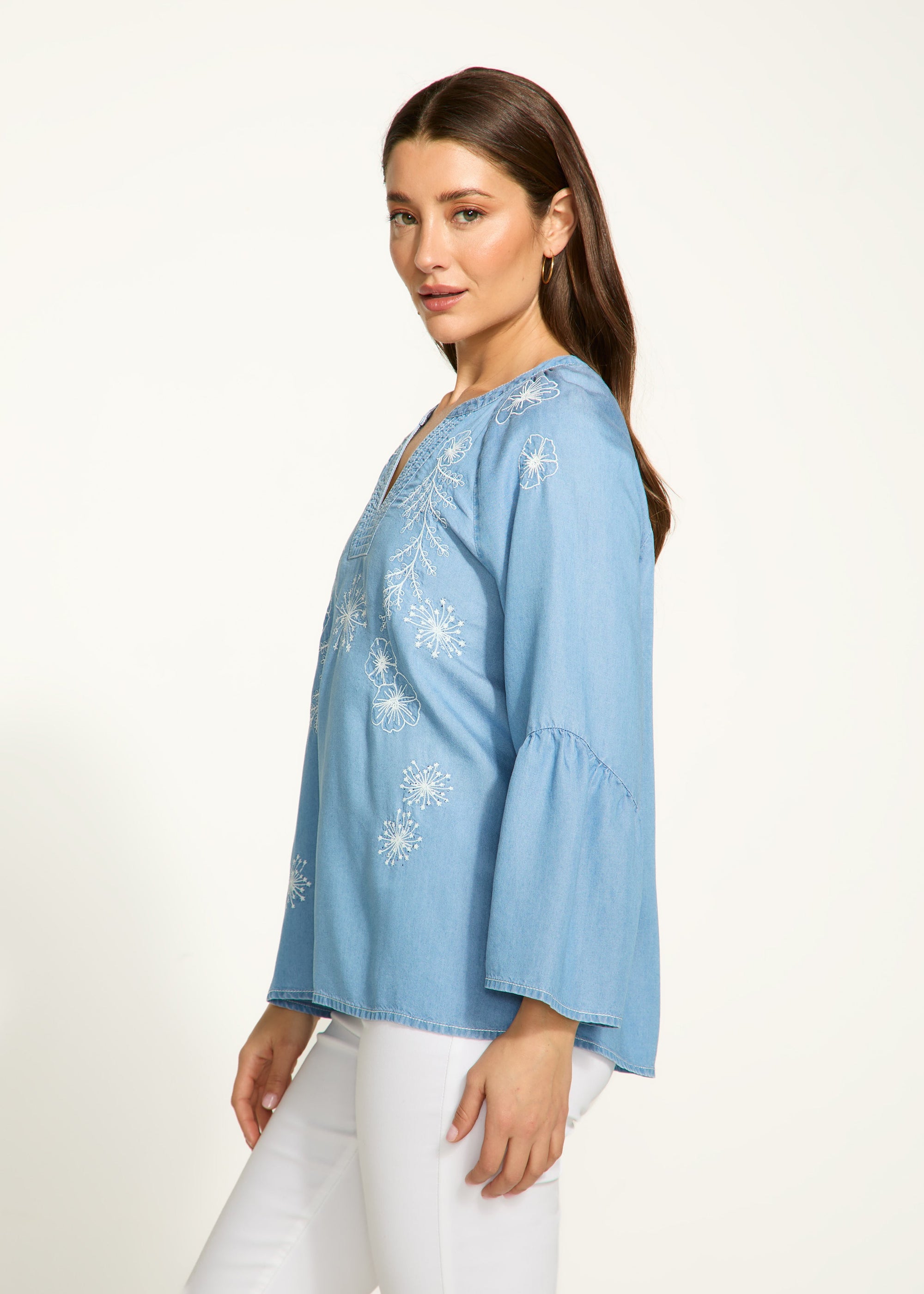 FDJ EMBROIDERED CHAMBRAY SHIRT-Tops-FRENCH DRESSING JEANS-Coriander