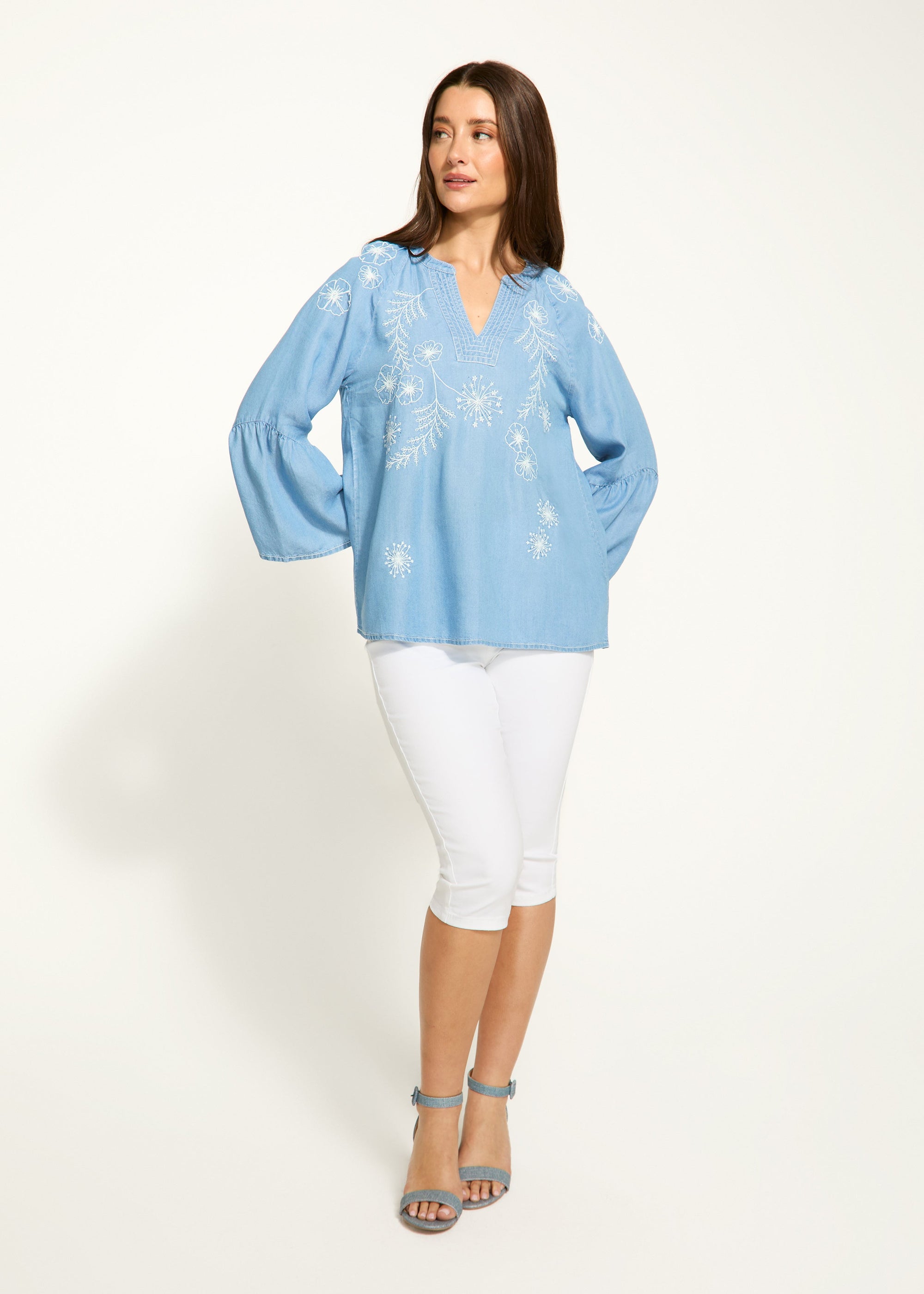 FDJ EMBROIDERED CHAMBRAY SHIRT-Tops-FRENCH DRESSING JEANS-Coriander