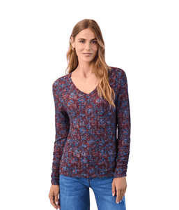 FDJ L/S TOP | V-NECK: SCARLET CRESTFLORAL-Tops-FRENCH DRESSING JEANS-XSMALL-SCARLET CRESTFLORAL-Coriander
