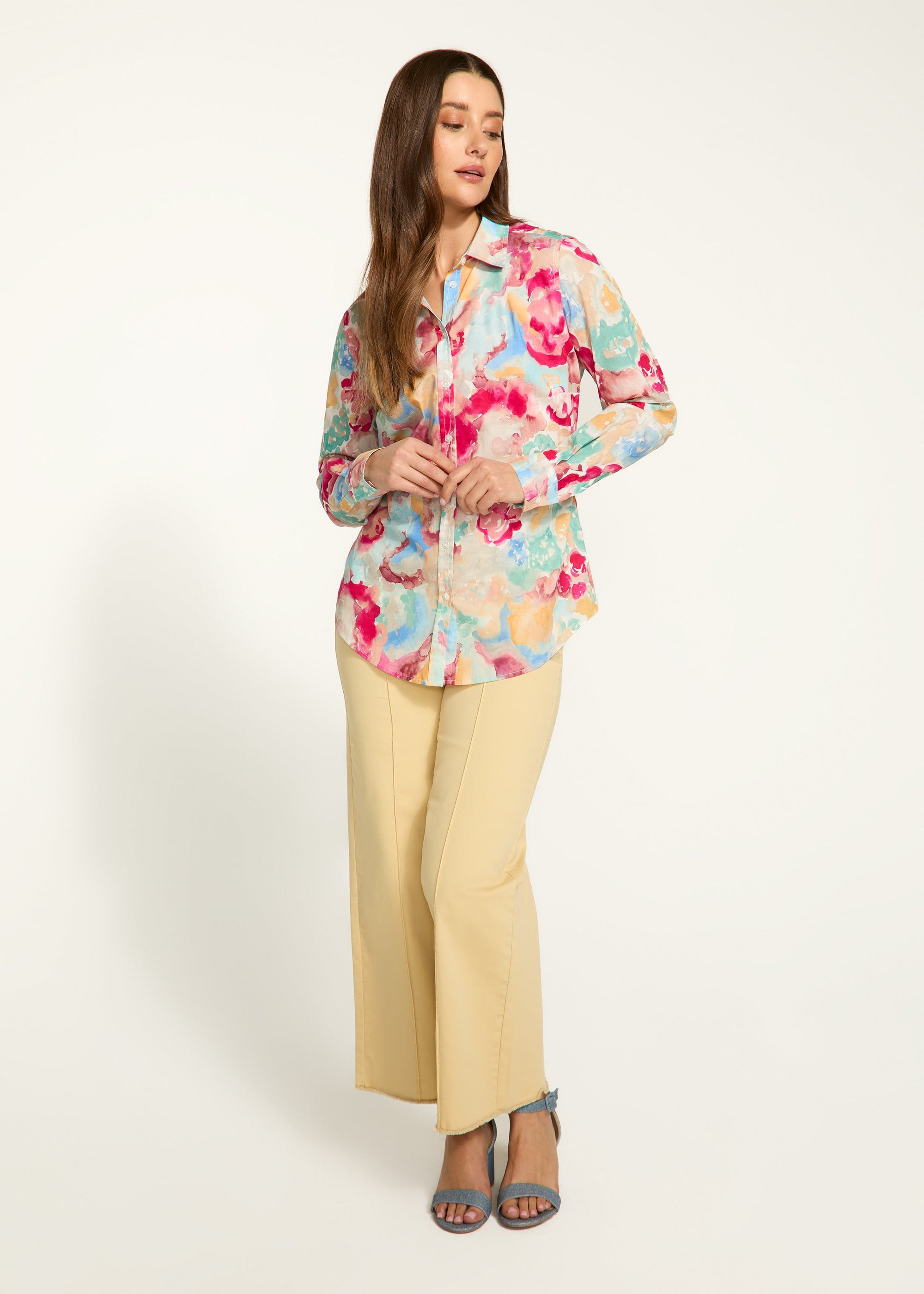 FDJ PRINTED CLASSIC LS SHIRT | GRAND FLORAL-Tops-FRENCH DRESSING JEANS-Coriander