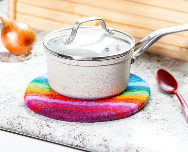 FELT TRIVET | RAINBOW STRIPE 8"D-Home-ABBOTT-Coriander