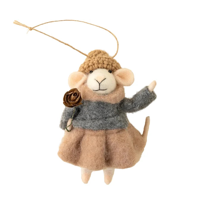 FELTED MOUSE ORNAMENT | GILDED ROSE GRETA-Home-INDABA TRADING-Coriander