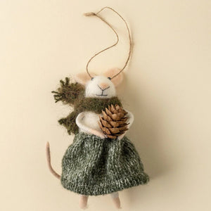 FELTED MOUSE ORNAMENT | PINECONE PATRICE-Home-INDABA TRADING-Coriander