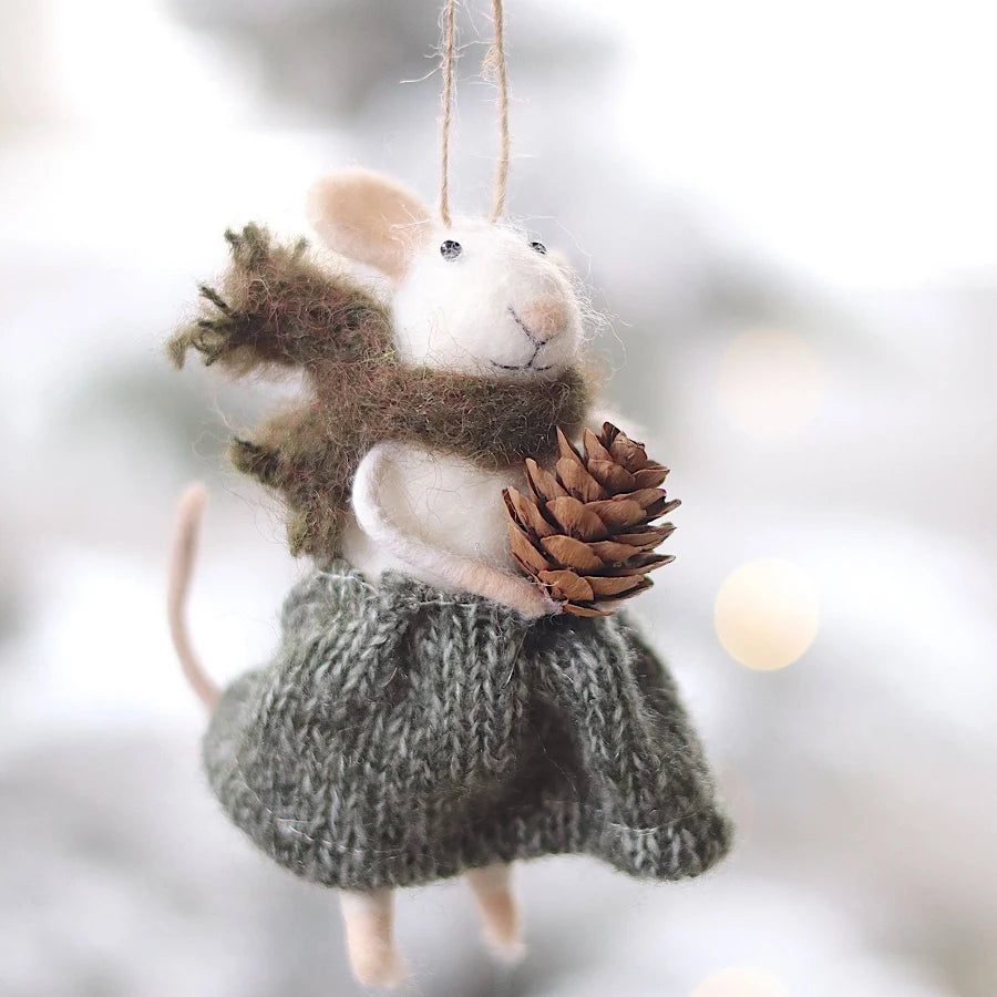 FELTED MOUSE ORNAMENT | PINECONE PATRICE-Home-INDABA TRADING-Coriander