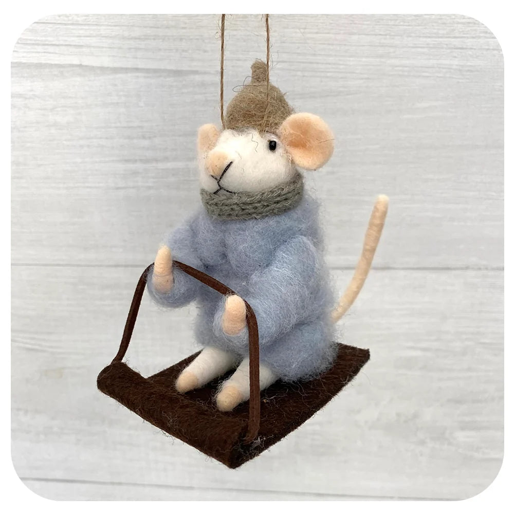FELTED MOUSE ORNAMENT | SLEDDING SOLOMON-Home-INDABA TRADING-Coriander