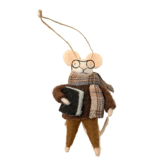 FELTED MOUSE ORNAMENT | STUDY TIME SPENCER-Home-INDABA TRADING-Coriander