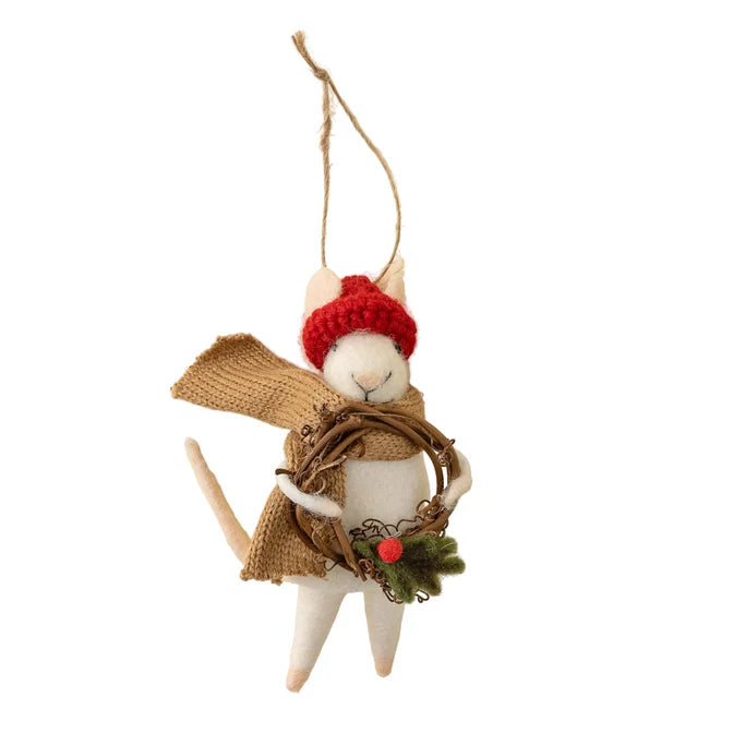 FELTED MOUSE ORNAMENT | WILLOW WREATH WILMA-Home-INDABA TRADING-Coriander