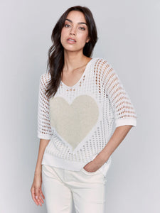 FISHNET LUREX HEART TOP-Jackets & Sweaters-CHARLIE B-Coriander