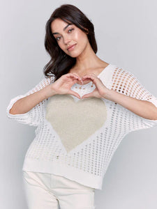 FISHNET LUREX HEART TOP-Jackets & Sweaters-CHARLIE B-SMALL-WHITE-Coriander