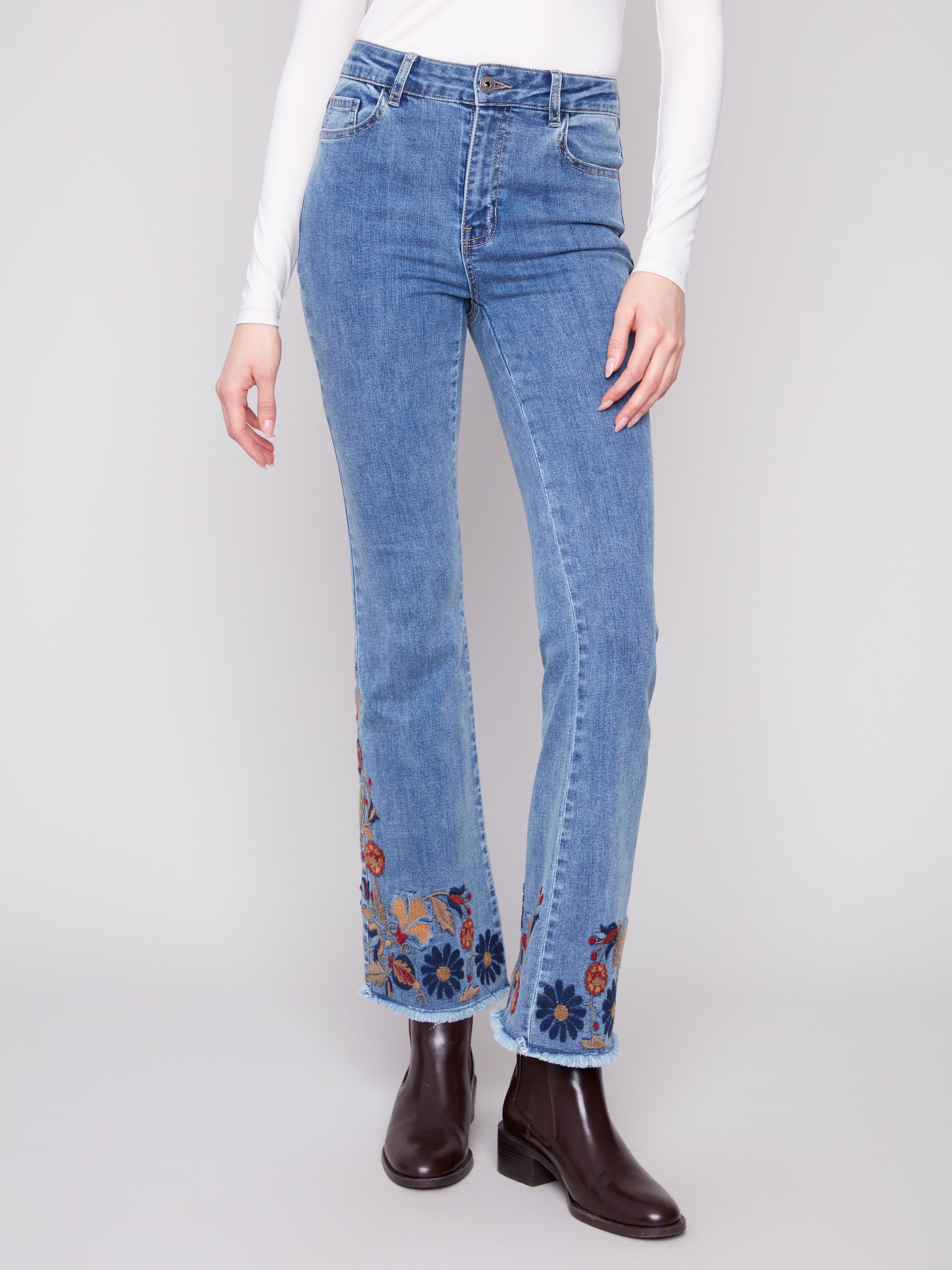FLARE LEG JEANS | EMBROIDERY-Denim-CHARLIE B-2-MEDIUM BLUE-Coriander
