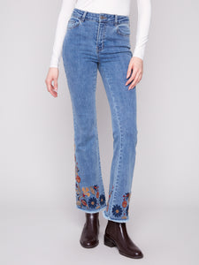 FLARE LEG JEANS | EMBROIDERY-Denim-CHARLIE B-2-MEDIUM BLUE-Coriander