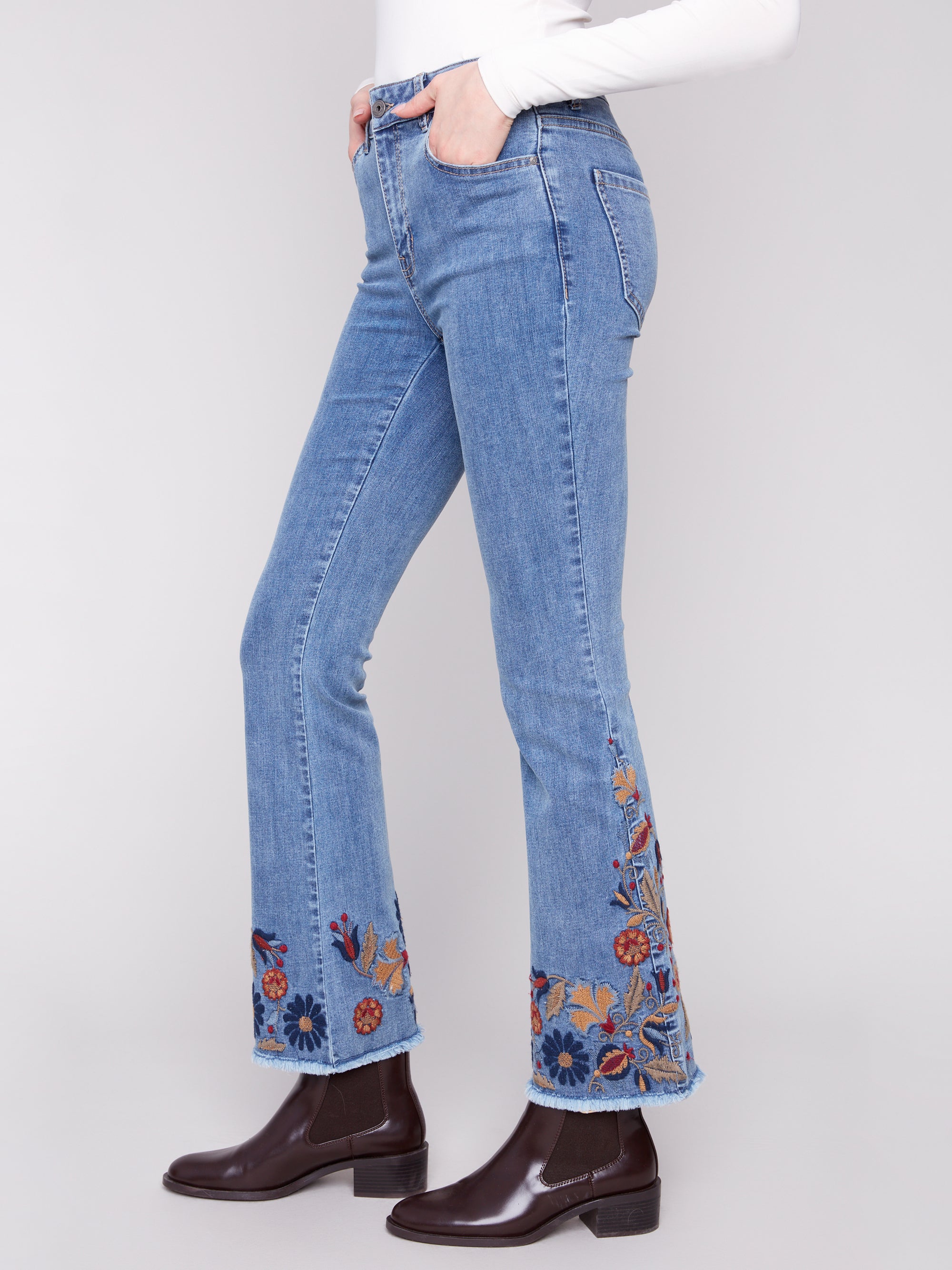 FLARE LEG JEANS | EMBROIDERY-Denim-CHARLIE B-Coriander