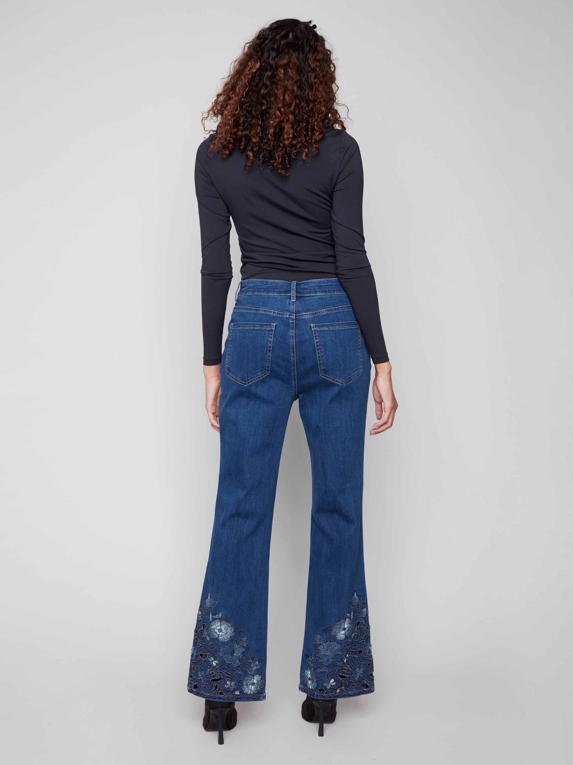 FLARE STRETCH DENIM | FLOWER/LACE EMBROIDERY-Denim-CHARLIE B-Coriander