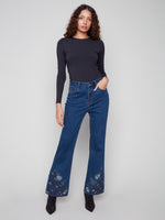 FLARE STRETCH DENIM | FLOWER/LACE EMBROIDERY-Denim-CHARLIE B-Coriander