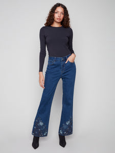 FLARE STRETCH DENIM | FLOWER/LACE EMBROIDERY-Denim-CHARLIE B-Coriander