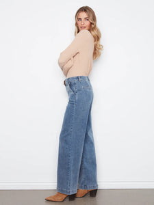 FLARE WIDE LEG JEANS | REMOVABLE BELT-Denim-CHARLIE B-Coriander