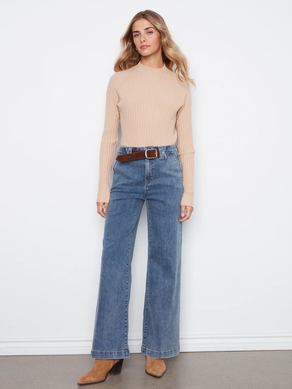 FLARE WIDE LEG JEANS | REMOVABLE BELT-Denim-CHARLIE B-6-MEDIUM BLUE-Coriander