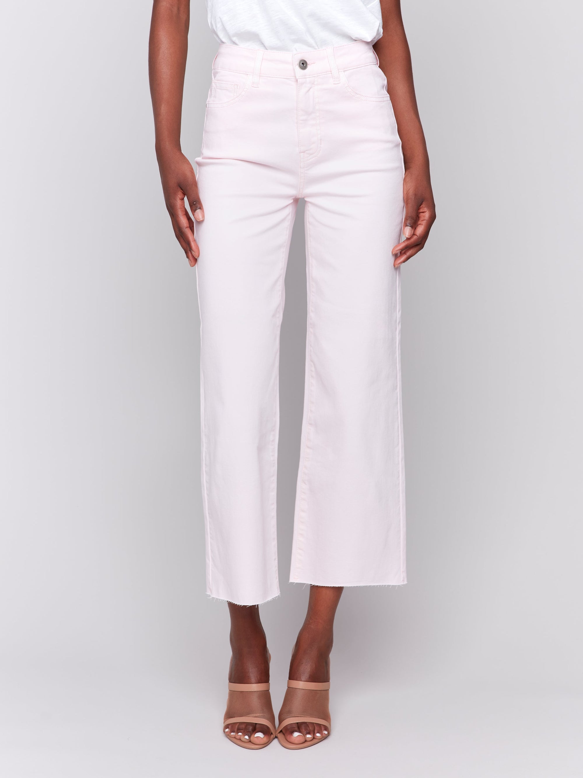 FLARED JEANS WITH RAW EDGE-Bottoms-CHARLIE B-4-PETAL-Coriander