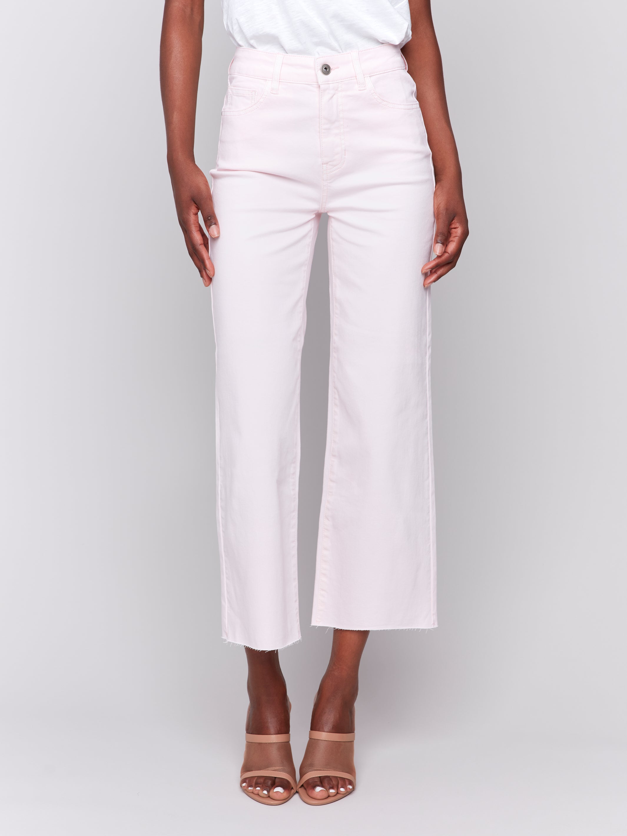 FLARED JEANS WITH RAW EDGE-Bottoms-CHARLIE B-4-PETAL-Coriander