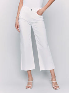 FLARED JEANS WITH RAW EDGE-Bottoms-CHARLIE B-4-WHITE-Coriander