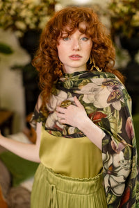 FLEUR DE LUNE SCARF | MAGNOLIA PRINT & BEES-Scarves & Wraps-MARKET OF STARS-Coriander