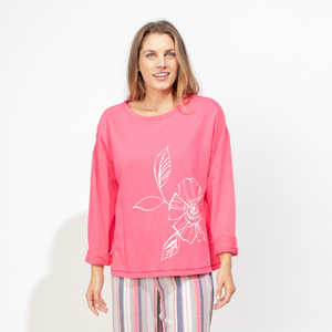 FLORAL OUTLINE PULLOVER-Tops-ESCAPE-SMALL-WATER-Coriander