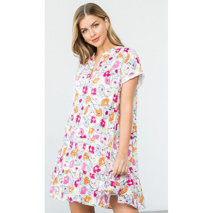 FLORAL SHORT SLEEVE DRESS-Dress-THML CLOTHING-Coriander