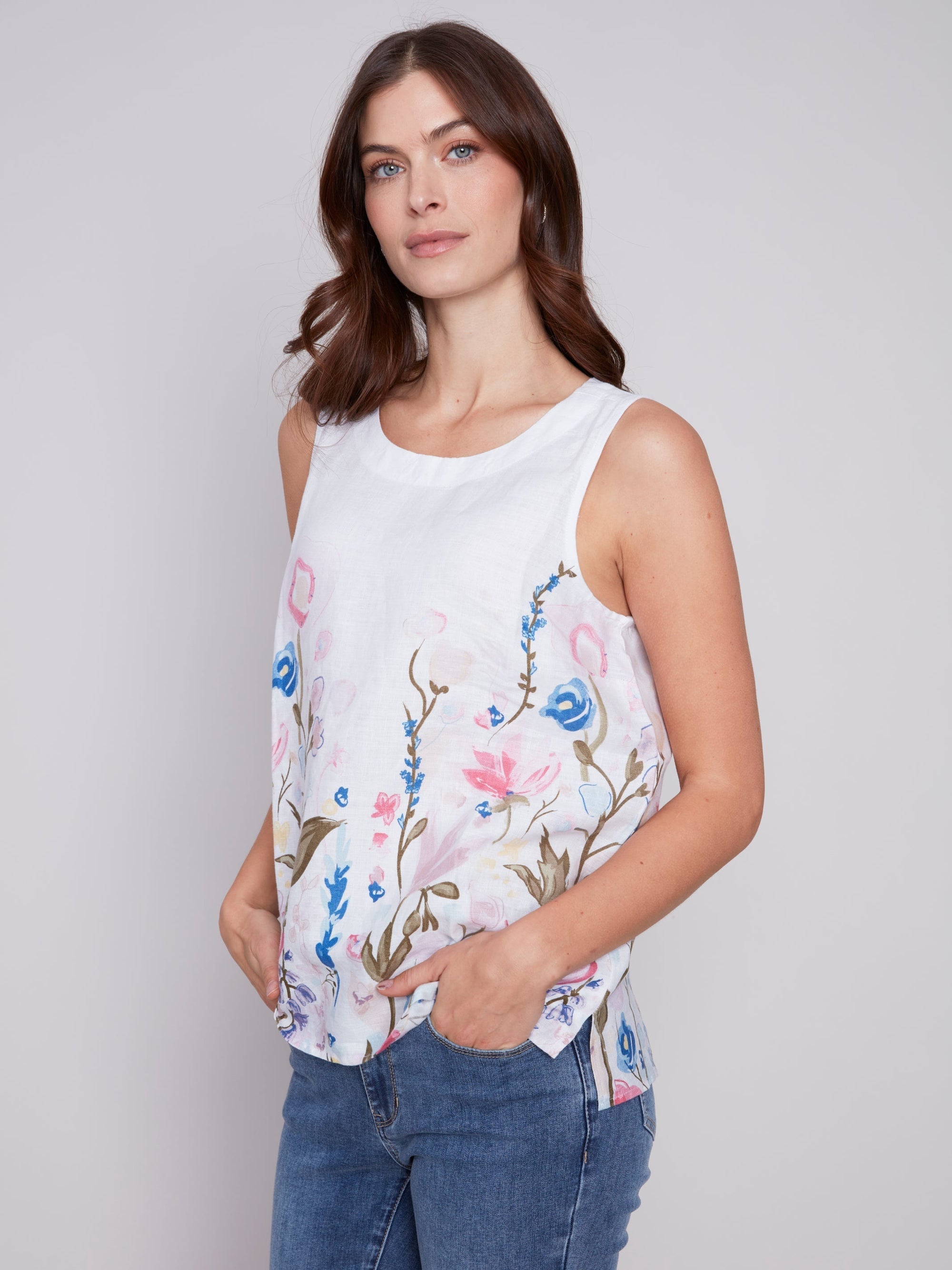 FLOWER-BED LINEN TOP-Tops-CHARLIE B-Coriander