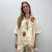 FLOWER TOP TUNIC-Top-THE PAPERLACE-ONE-CREAM-Coriander