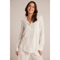 FLOWY BUTTON DOWN SHIRT-Tops-BELLA DAHL-XSMALL-WHITE SAND STRIPE-Coriander