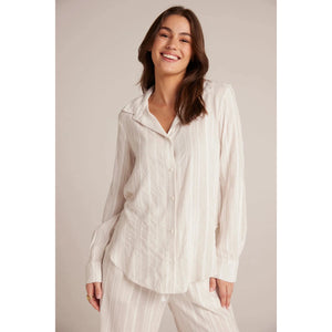 FLOWY BUTTON DOWN SHIRT-Tops-BELLA DAHL-XSMALL-WHITE SAND STRIPE-Coriander