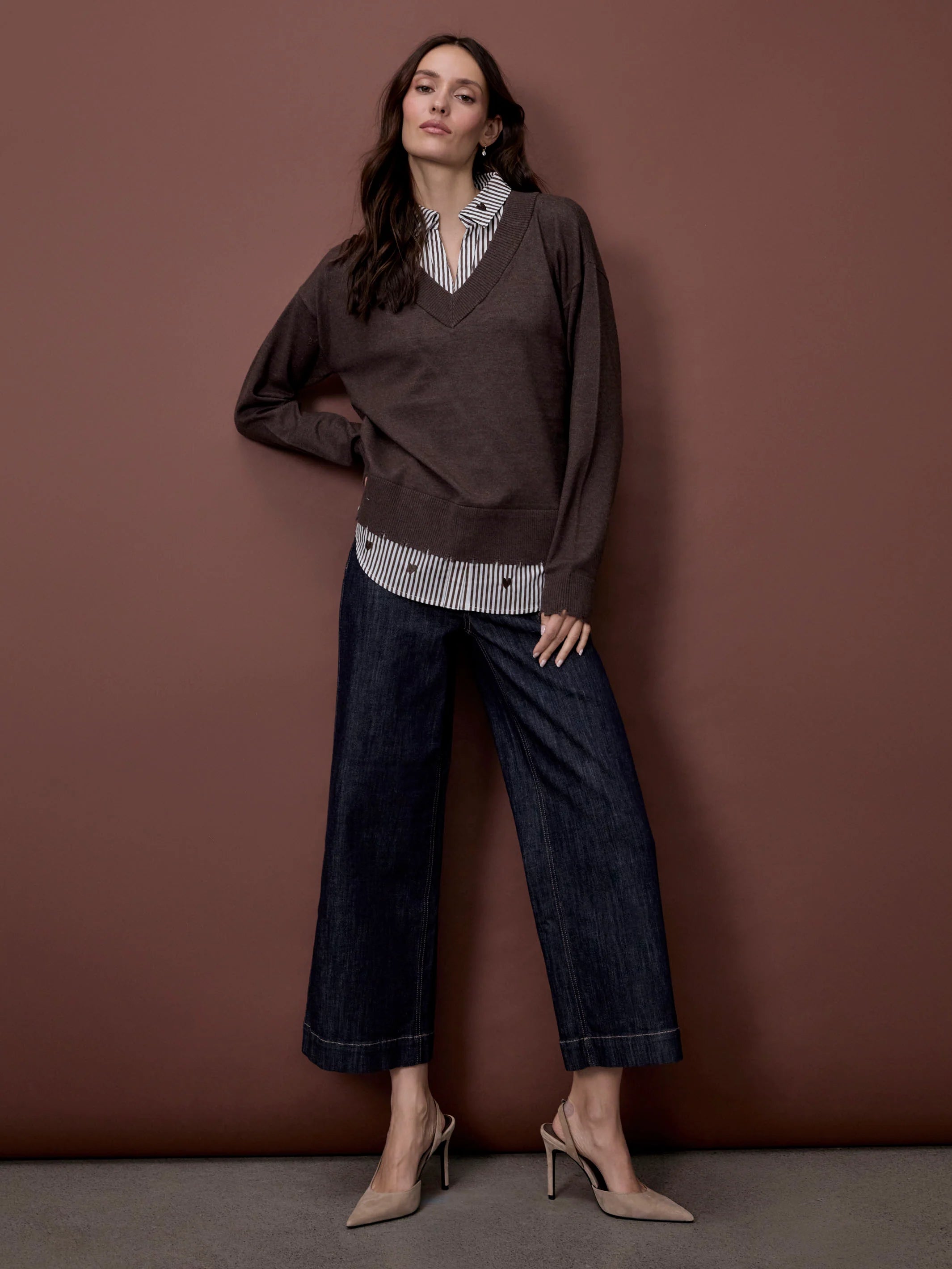 FOOLER SWEATER | V-NECK: COFFEE-Jackets & Sweaters-CHARLIE B-Coriander