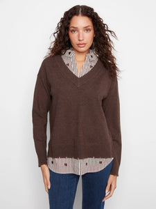 FOOLER SWEATER | V-NECK: COFFEE-Jackets & Sweaters-CHARLIE B-Coriander