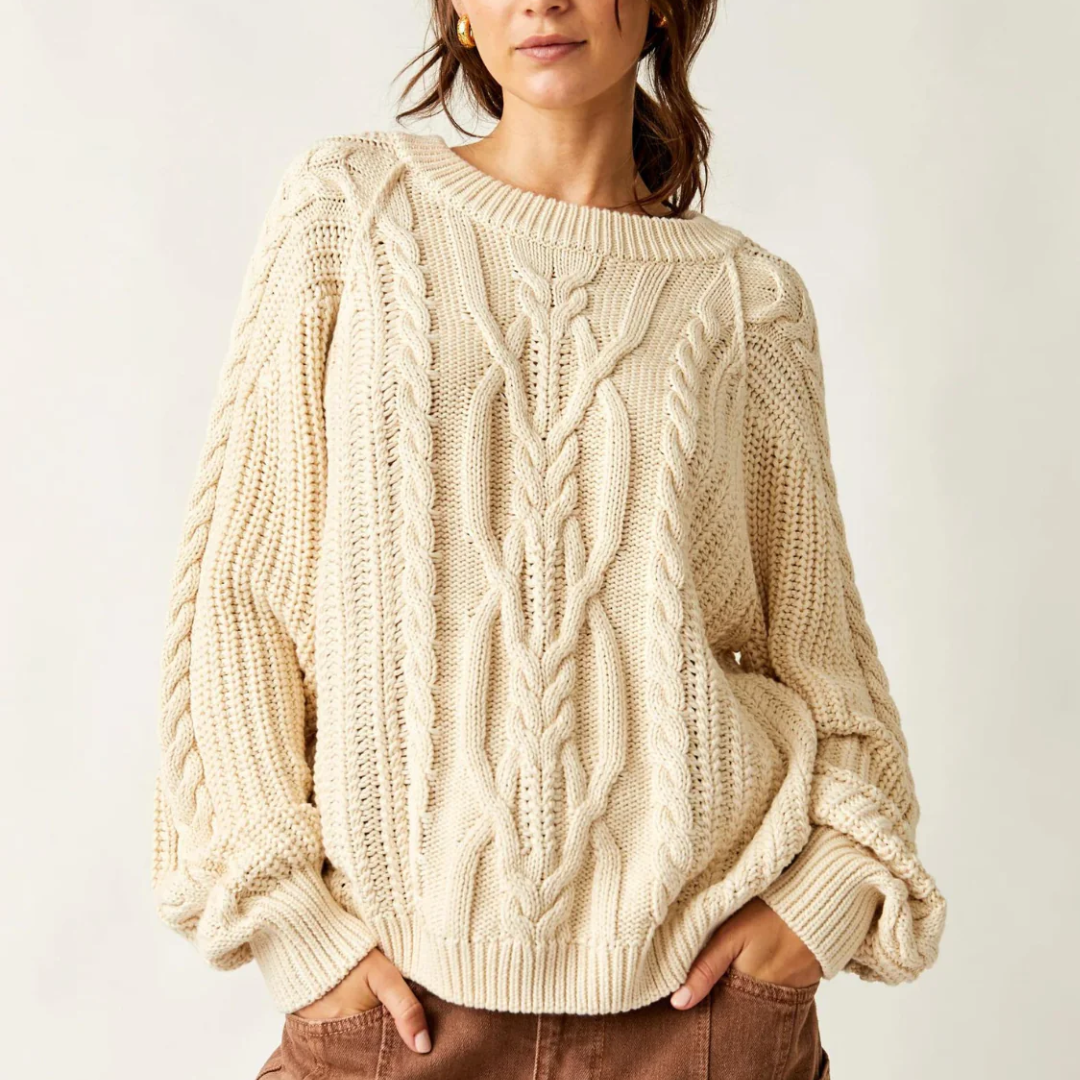 FRANKIE CABLE SWEATER-Jackets & Sweaters-FREE PEOPLE-Coriander