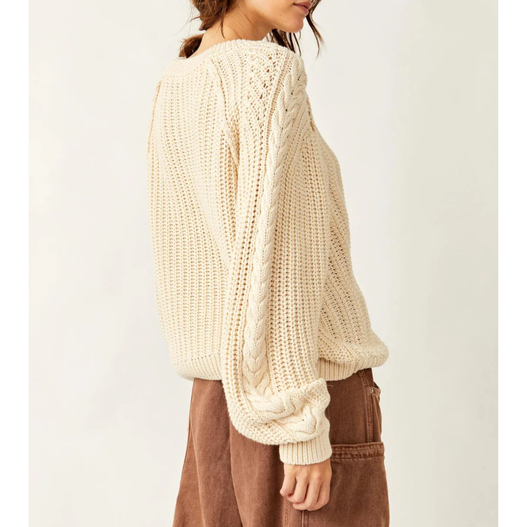 FRANKIE CABLE SWEATER-Jackets & Sweaters-FREE PEOPLE-Coriander