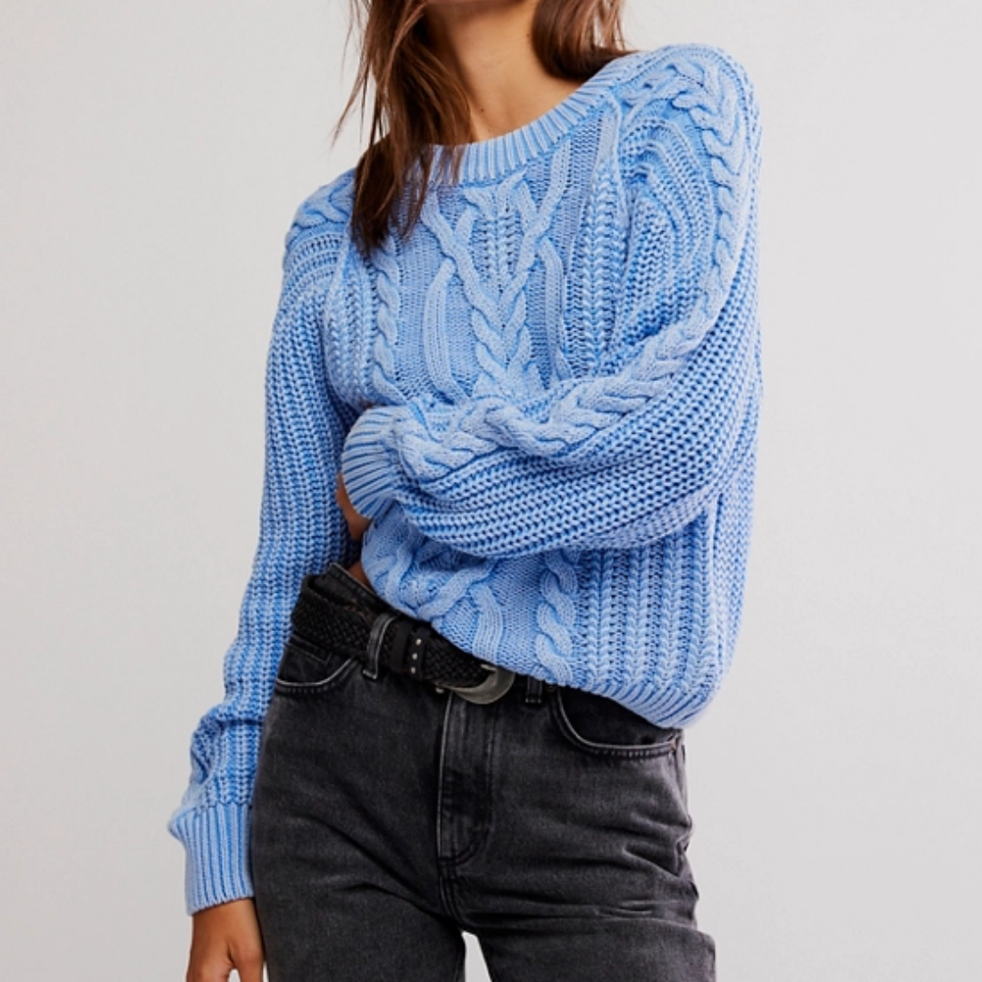 FRANKIE CABLE SWEATER-Jackets & Sweaters-FREE PEOPLE-XSMALL-DELLA ROBBIA BLUE-Coriander