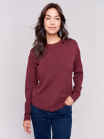 FRAYED EDGE ROUND HEM SWEATER-Jackets & Sweaters-CHARLIE B-XSMALL-CABERNET-Coriander