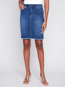 FRAYED HEM STRETCH SKORT-Bottoms-CHARLIE B-4-INDIGO-Coriander