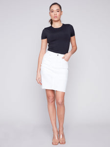 FRAYED HEM STRETCH SKORT-Bottoms-CHARLIE B-Coriander