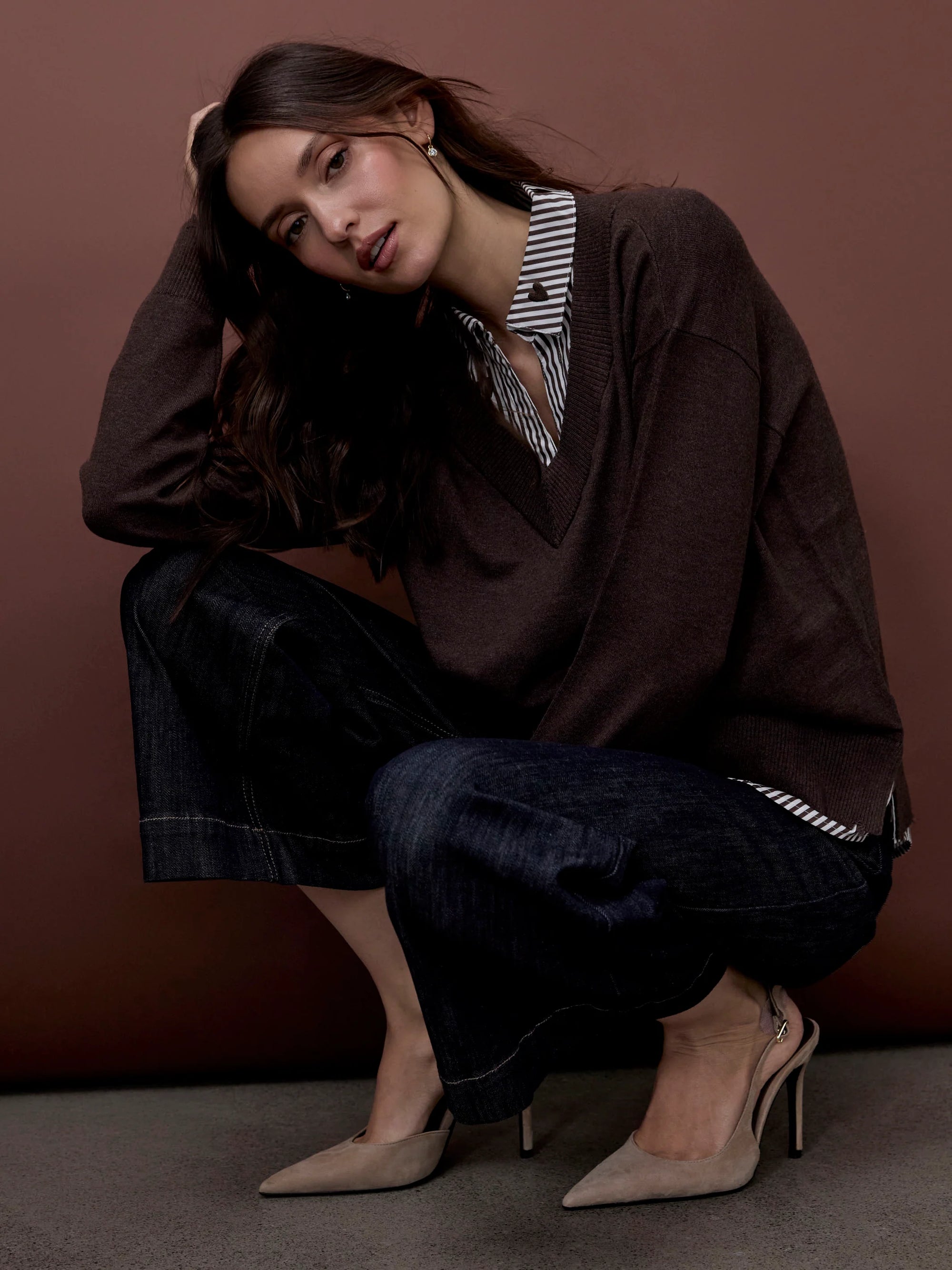 FOOLER SWEATER | V-NECK: COFFEE-Jackets & Sweaters-CHARLIE B-SMALL-COFFEE-Coriander