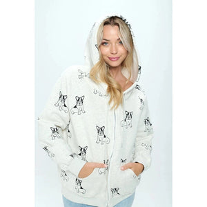 FRENCHIE ZIP HOODIE-Jackets & Coats-SM WARDROBE-SMALL-WHITE-BLACK-Coriander