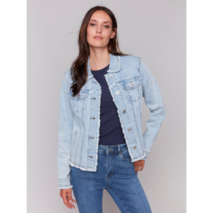 FRINGE DENIM JACKET-Jackets & Sweaters-CHARLIE B-Coriander