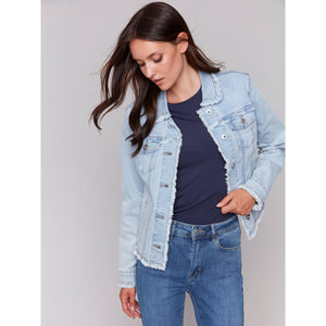 FRINGE DENIM JACKET-Jackets & Sweaters-CHARLIE B-Coriander