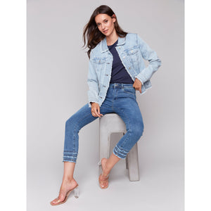 FRINGE DENIM JACKET-Jackets & Sweaters-CHARLIE B-Coriander