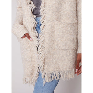 FRINGE SHAWL NECK BOUCLÉ CARDI-Jackets & Sweaters-CHARLIE B-Coriander