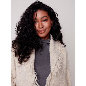 FRINGE SHAWL NECK BOUCLÉ CARDI-Jackets & Sweaters-CHARLIE B-Coriander