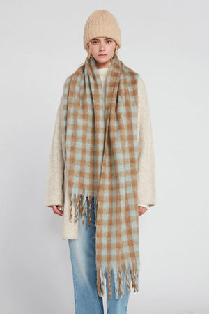 FUZZY GINGHAM GRUNGE SCARF-Scarves & Wraps-LOOK BY M-BLUE-Coriander